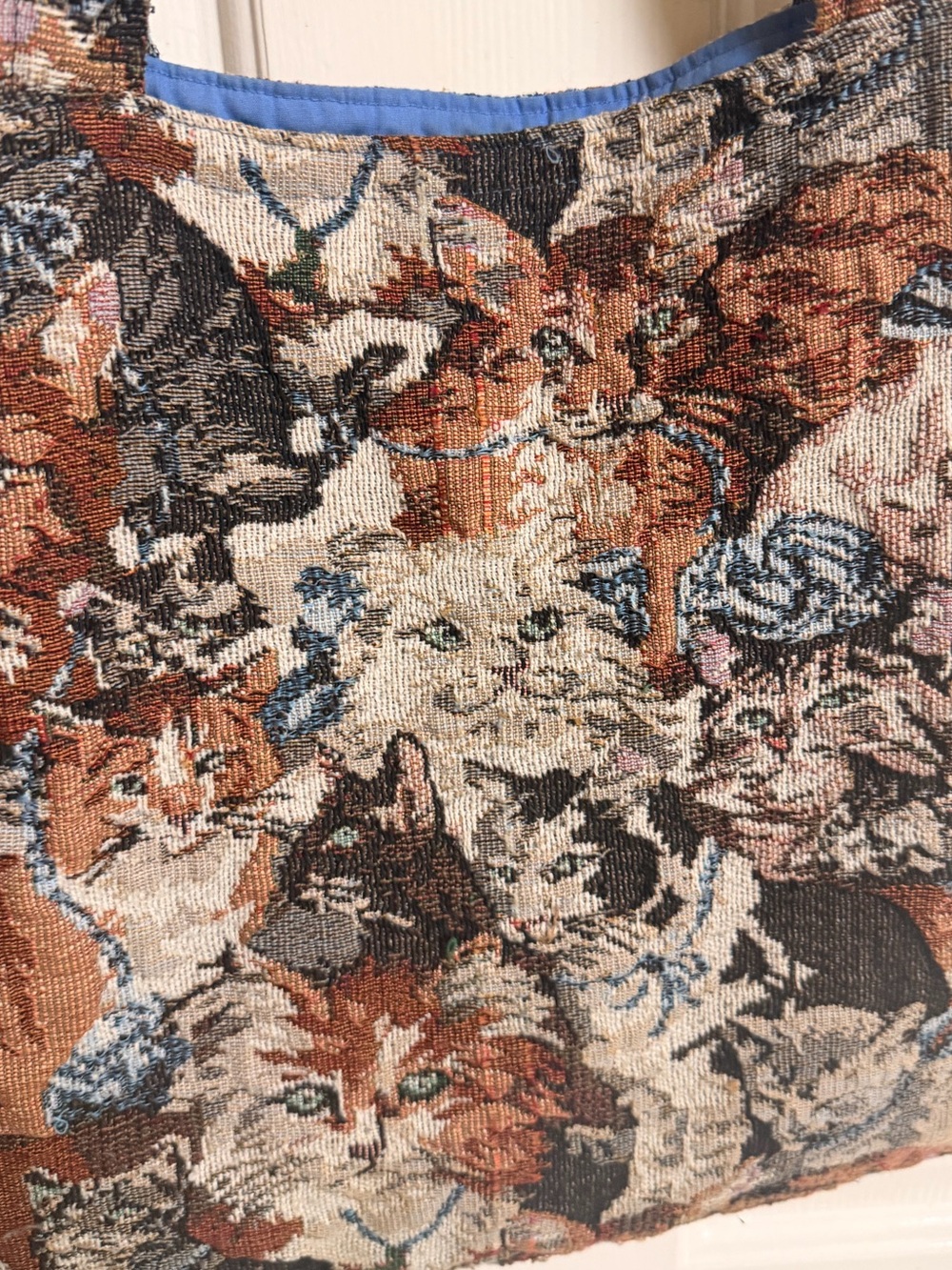 VTG 90s Cat Kitty Tapestry Tote Bag - Picture 3 of 6